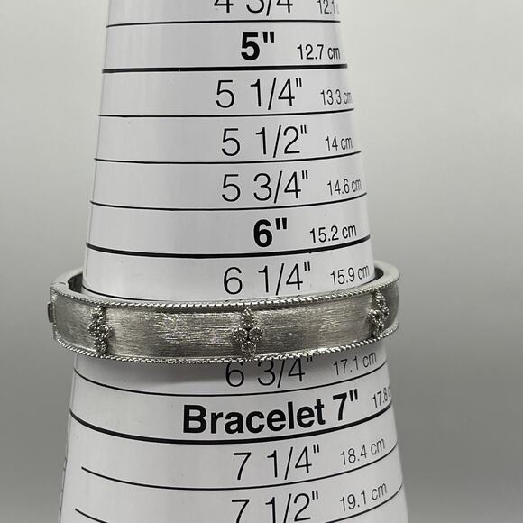 Jude Frances Sterling 925 Brushed Silver Narrow Cuff Bracelet White Topaz 6.5" - Picture 9 of 10